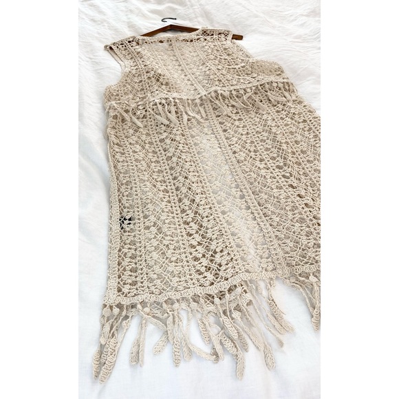 POL Crochet Fringe Duster Vest / Swim Coverup / Festival Boho Macrame - Picture 4 of 11